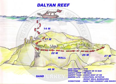 Dalyan Reef dive site map Dalyan Reef dive site map